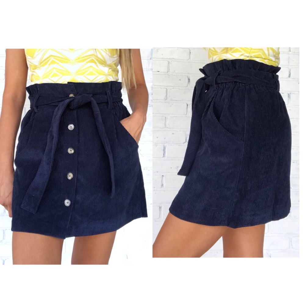 NEW ✨ PAPER BAG CORDUROY SKIRT NAVY BLUE BUTTON
